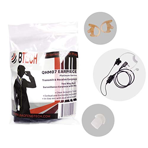 BTECH QHM07 Platinum Series Noise-Cancelling Surveillance Earpiece for K1 Radios - Single Pack