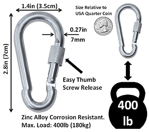 Heavy Duty Zinc-Galvanized Steel Carabiner Snap Hooks - 7cm 2-Pack Silver