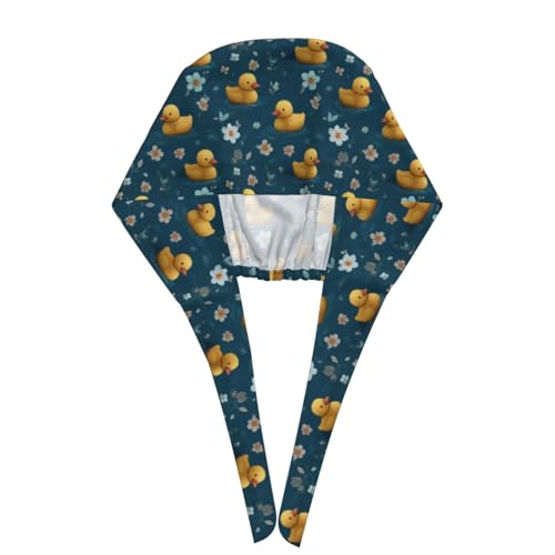 Adjustable Surgical Cap with Sweatband - Yellow Ducks Floral