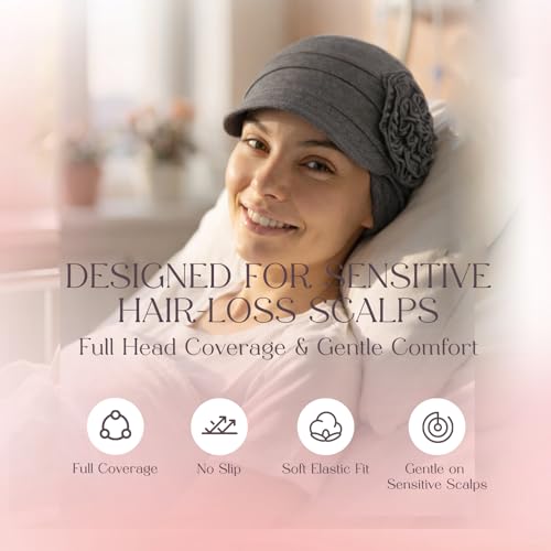 AIPESL 4 Pack Chemo Headwear for Women - Breathable Hair Loss Turbans in Black, Grey, White, Navy