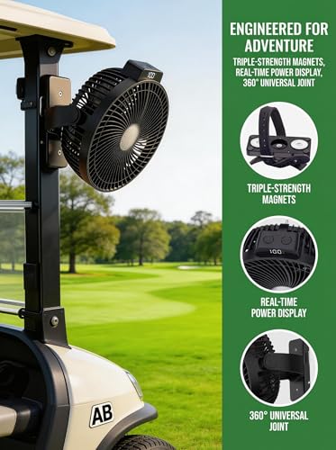 8-Inch Magnetic Golf Cart Fan - 12,000mAh Battery & Bright Light - 1-Pack