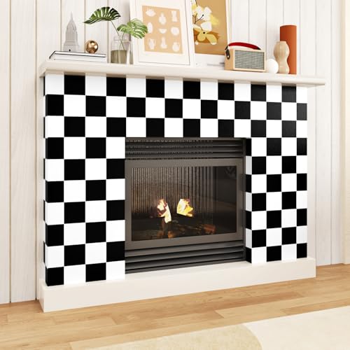 Wallercity Checkered Peel and Stick Wallpaper for Kitchen Countertops Waterproof Black and White Mosaic Contact Paper for Cabinets Tables Vinyl Self Adhesive Lattice Wallpapers for Walls 15.8''x78.7''