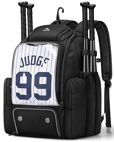 MATEIN PRO Youth Baseball Backpack Black with Collapsible Shoe Compartment & Bat Holders