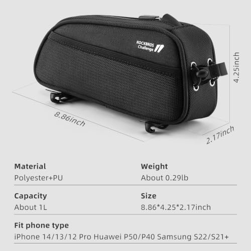 Top Tube Bike Bag - 1.3L Lightweight Portable with Elastic Cord - Style 2