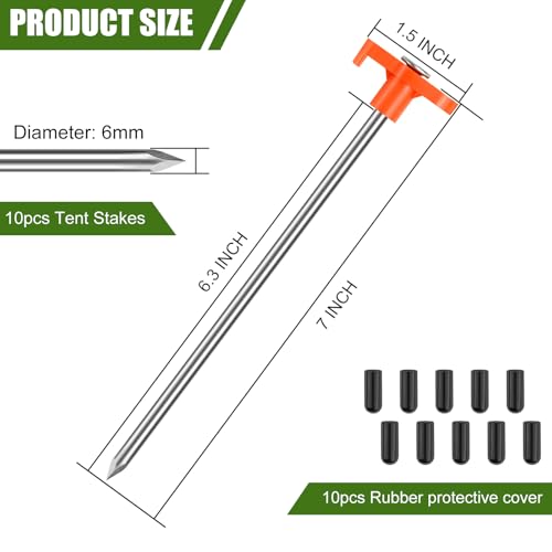 10-Pack Heavy Duty Tent Stakes - 7.1-Inch Galvanized Steel Pegs
