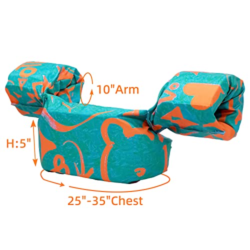 Silfrae Green Graffiti Kids Swim Vest for 2-6 Years, Adjustable Buoyancy Floatation