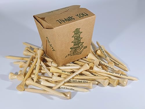 50 Bamboo Golf Tees with Fortune Messages - 2 3/4 Inch Tee Assortment