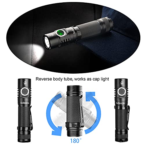 sofirn SC31 Pro 2000 Lumen Flashlight, Rechargeable Flashlight with Powerful SST40 LED 6500K, for EDC Camping Hiking Fishing Dog Walking (Black)