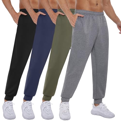 YOYI ABPOPA Mens Sweatpants with Pockets 4 Pack: Black, Navy, Army Green & Heather Grey Joggers