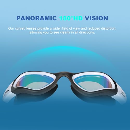 Adult Anti-Fog Swimming Goggles - No Leak Triathlon Goggles - Black/White