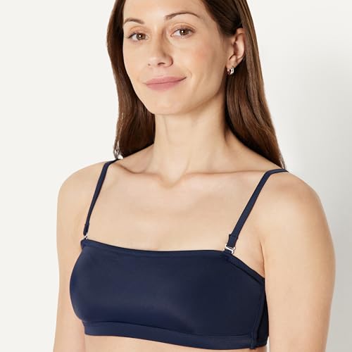 Women's Bandeau Swim Top with Removable Straps - Large Navy