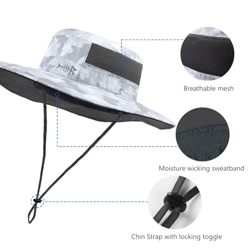 BASSDASH UPF 50+ Water-Resistant Wide Brim Sun Hat - Unisex Boonie for Hiking & Camping - Light Grey Camo Large