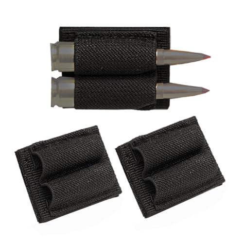 2-Round Ammo Holder - Nylon Elastic Loops for Quick Reloading - Black - Pack of 2