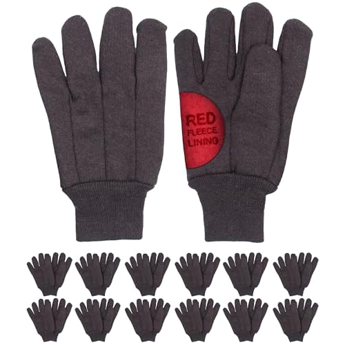 APQ Brown Jersey Gloves for Men Bulk, Fleece Lined Winter Work Gloves for Men, Women Jersey Garden Gloves, Cotton Work Gloves