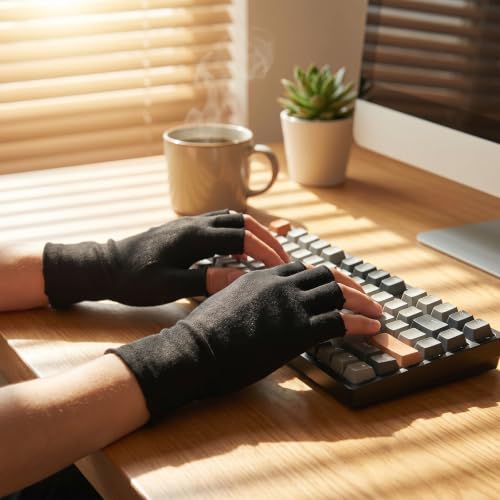 Cotton Gloves for Women - Fingerless Black Open Fingertips - 5 Pairs