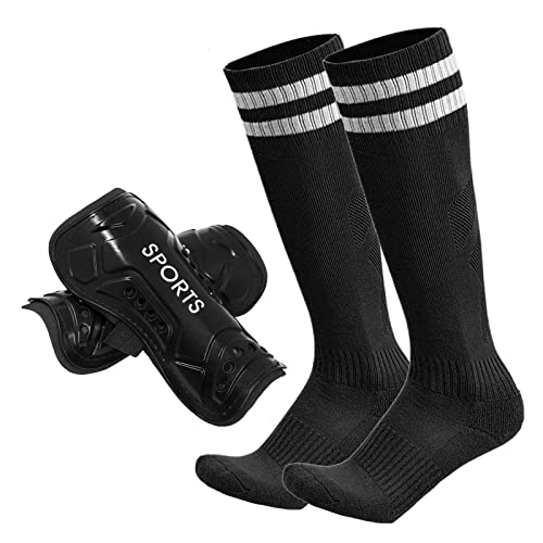 Soccer Shin Guards with Socks for Kids - Black, Medium (3'9 - 4'4)