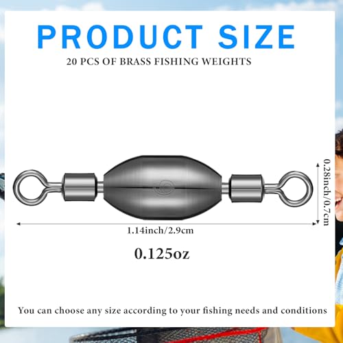 Seenelling 1/8 oz Brass Fishing Sinkers with Swivel - Pack of 20