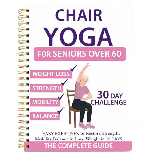 Chair Yoga for Seniors Over 60 - 30-Day Challenge Guide & Chart - Pink