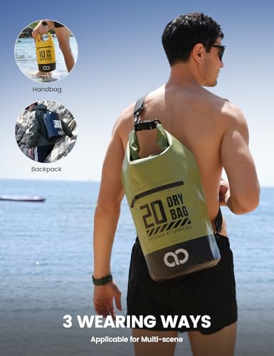 Waterproof Dry Bag Backpack with Phone Pouch - Olive Green 10L