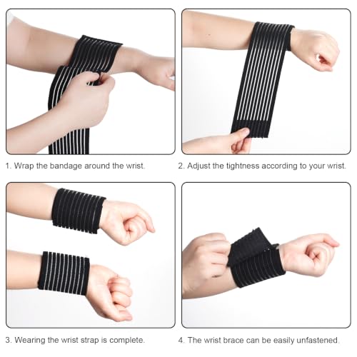 Adjustable Wrist Compression Bandage - Black, 4 Pack