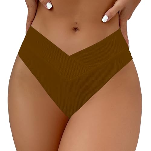 High Waisted Ribbed Cheeky Bikini Bottom - X-Large Brown