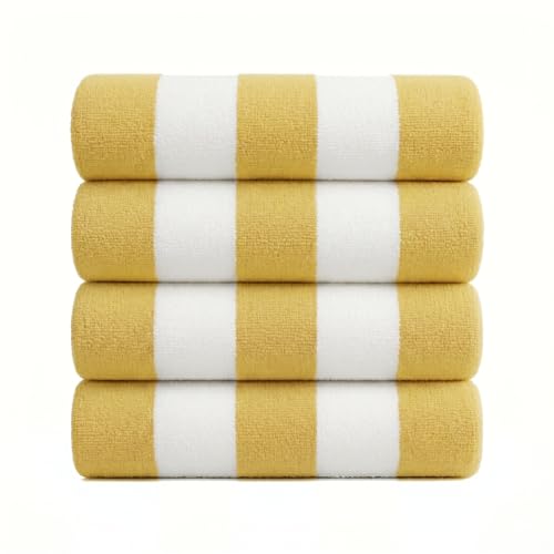 9Threads Premium Yellow & White Beach Towel Pack - Soft, Fast-Drying Cotton, 30x60 Inches