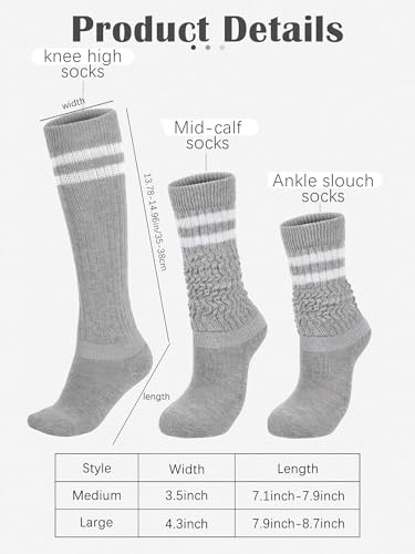 Slouch Socks for Women - Cotton Knit Boot Socks - Black/White, White/Black, Gray/White