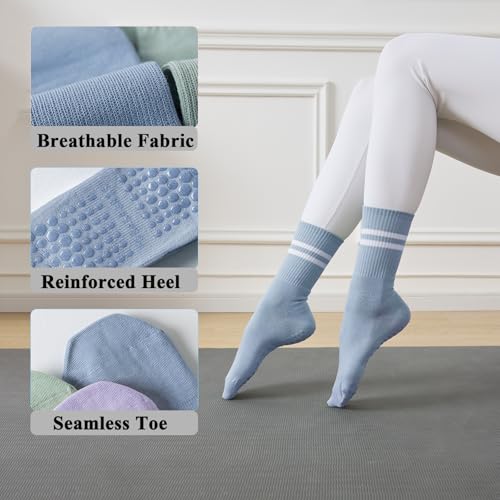 Non-Slip Pilates Socks for Women - 2 Pairs with Toe Grips - Blue