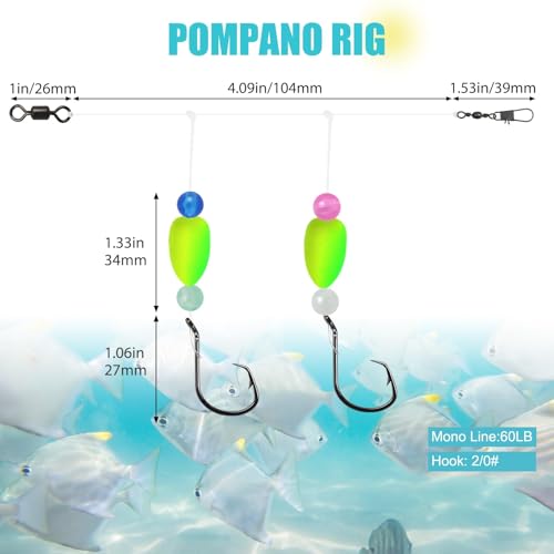 Pompano Rigs for Surf Fishing - Pre-Rigged with Floats & Hooks - 5 Colors, 5pcs