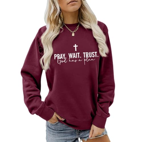 Christian Faith Hoodie for Women - God Cross Graphic Shirt - Wine Red, XX-Large