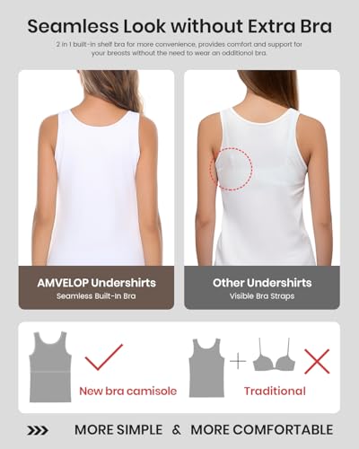 AMVELOP Women's Tank Tops with Built-in Bra 3-Pack XX-Large Black, Wine Red, Dark Blue