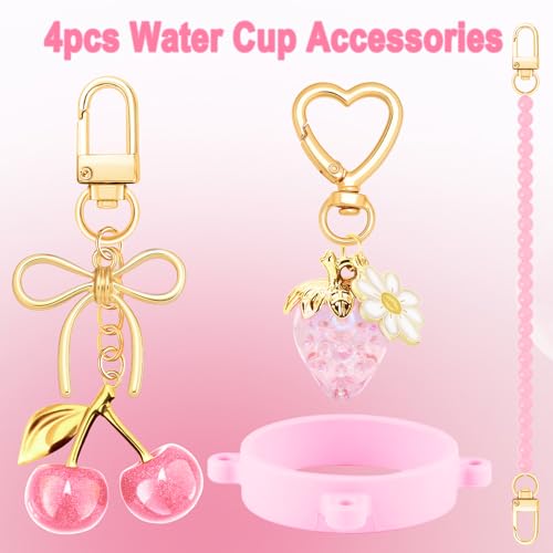 Cute Pink Water Bottle Accessories Set with Handle & Charms - Bb-pink
