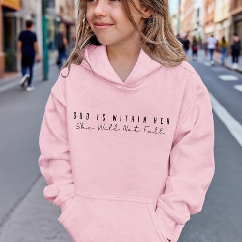 God is Within Her Hoodie - Pink, 11-12 Years - Christian Sweatshirt