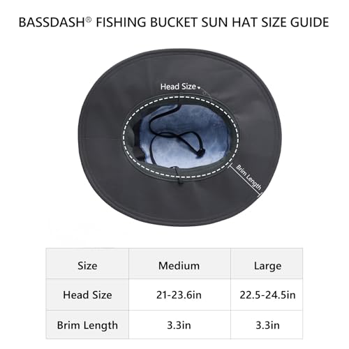 BASSDASH UPF 50+ Water-Resistant Wide Brim Bucket Hat for Fishing, Hiking & Camping - Blue Camo, Large
