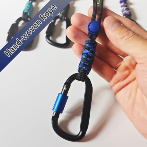 Paracord Keychain Carabiner Clip with D Ring & Screw Lock - Blue & Black