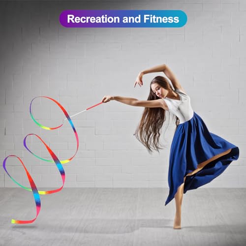4 Pcs Rainbow Dance Ribbons with Twirling Batons - 78.7 Inch Streamers