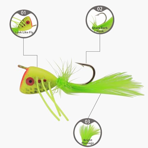FishingPepo 10pcs Fly Fishing Poppers Set for Bass Trout & Panfish - New Design