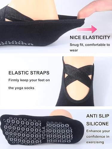 Non-Slip Grip Pilates Yoga Socks for Women - Black