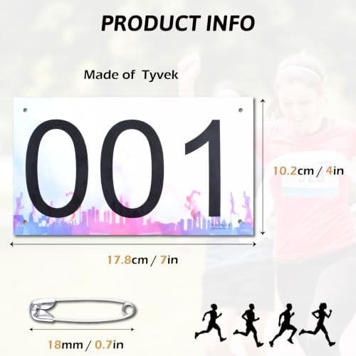 TRIWONDER Race Bibs 4x7 Large 1-500 with Safety Pins Tyvek, Writable Marathon Event Numbers