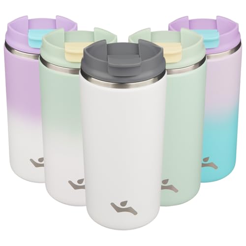 Insulated Travel Coffee Mug with Lid - Beige, 12oz
