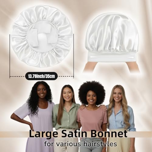 AILONSHAWN Satin Bonnet for Women & Men - Large White Silk Sleeping Cap, Y
