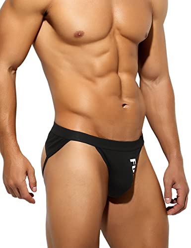 Men's Cotton Jockstrap Thong Athletic Supporter - Large Black