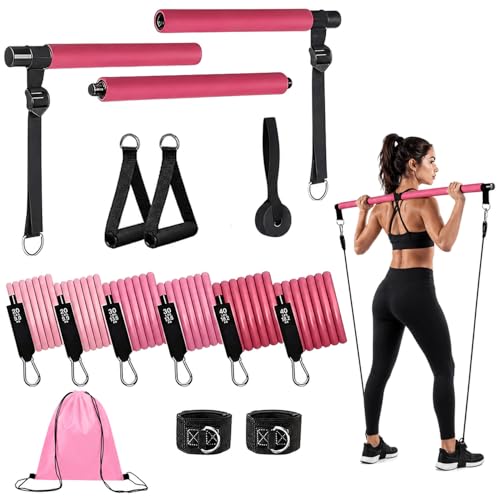 Adjustable Pilates Bar Kit with Resistance Bands for Home Workouts