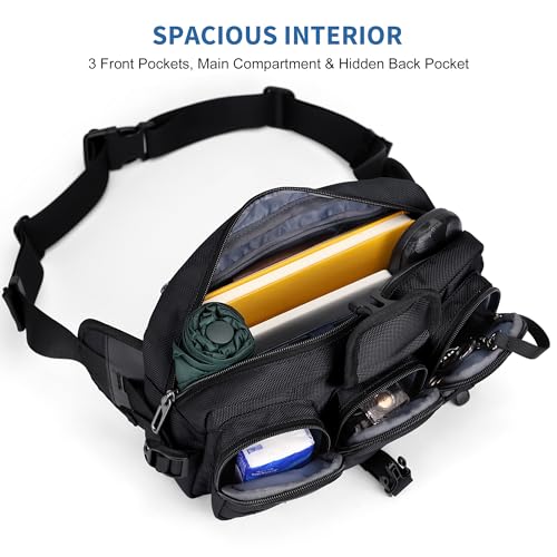 WITZMAN Fanny Pack for Men Black Travel Waist Bag with Multi-Pockets