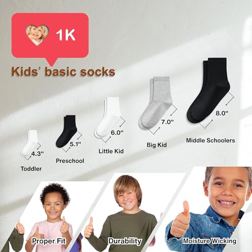 GENTABY Kids Socks 12 Pairs Boys Girls Athletic Crew for Ages 1-13