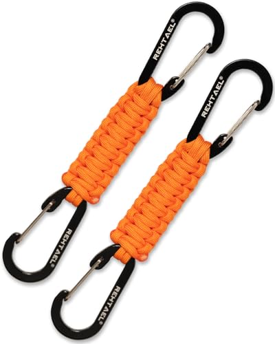 Paracord Braided Keychain Lanyard Strap with 2 Carabiner Clips - 2Pcs Orange