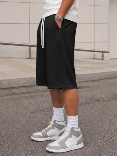 Men's Baggy Sweat Shorts Below Knee with Drawstring - Lightweight & Comfortable