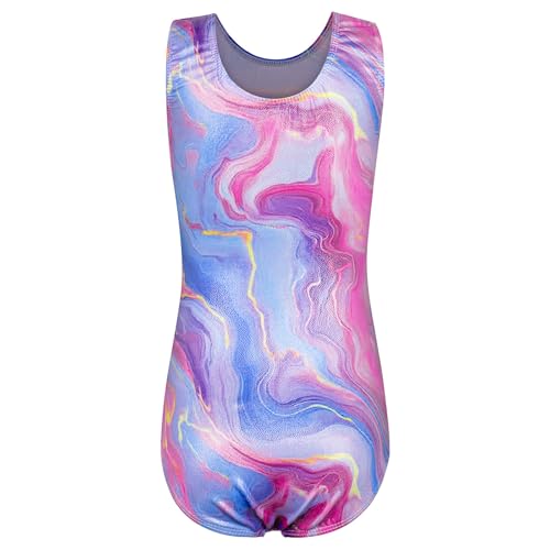 Girls Sleeveless Gymnastics Leotard - Sparkly Pink Marble, 9-10 Years