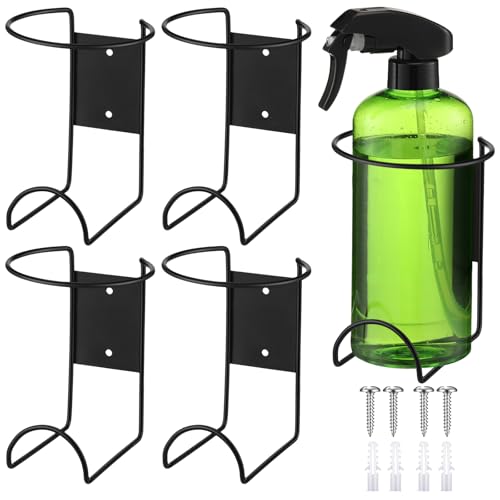 4 Pcs Spray Bottle Holder Wall Mount Heavy Duty Spray Bottle Rack Stainless Steel Storage Rack Garage Can Organizer Craft with Hardware (Black)