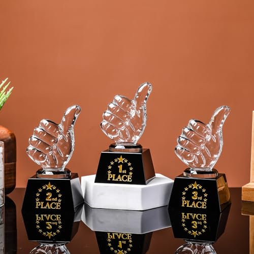 LONGWIN 2nd Place Trophy Set with Glass Thumbs Up Award for Sports & Parties